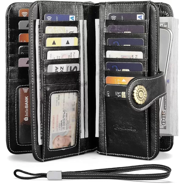 BOSTANTEN Womens Wallet Genuine Leather Large Capacity Wristlet Clutch Purse Credit Card Holder with RFID Blocking