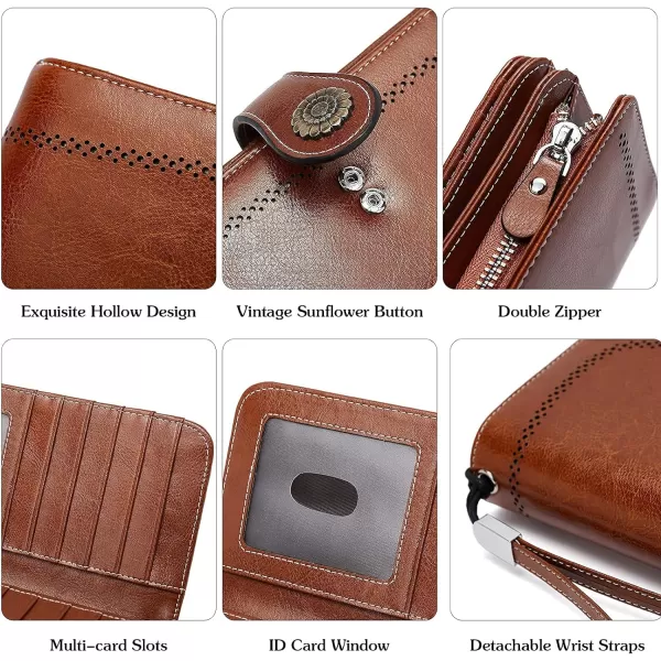 BOSTANTEN Womens Wallet Genuine Leather Large Capacity Wristlet Clutch Purse Credit Card Holder with RFID Blocking