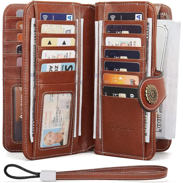 BOSTANTEN Womens Wallet Genuine Leather Large Capacity Wristlet Clutch Purse Credit Card Holder with RFID Blocking