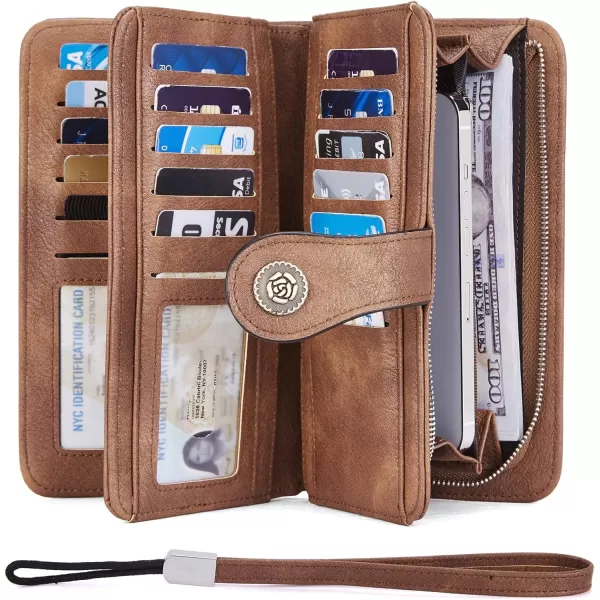 BOSTANTEN Womens Wallet Genuine Leather Large Capacity Wristlet Clutch Purse Credit Card Holder with RFID Blocking