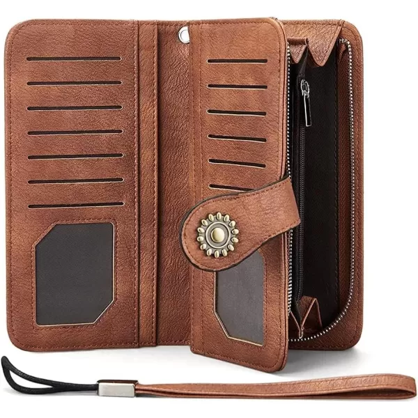 BOSTANTEN Womens Wallet Genuine Leather Large Capacity Wristlet Clutch Purse Credit Card Holder with RFID Blocking