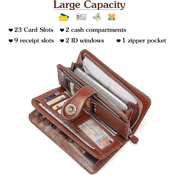 BOSTANTEN Womens Wallet Genuine Leather Large Capacity Wristlet Clutch Purse Credit Card Holder with RFID Blocking