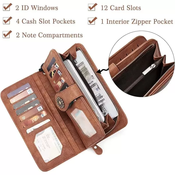 BOSTANTEN Womens Wallet Genuine Leather Large Capacity Wristlet Clutch Purse Credit Card Holder with RFID Blocking