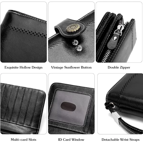 BOSTANTEN Womens Wallet Genuine Leather Large Capacity Wristlet Clutch Purse Credit Card Holder with RFID Blocking