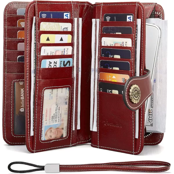 BOSTANTEN Womens Wallet Genuine Leather Large Capacity Wristlet Clutch Purse Credit Card Holder with RFID Blocking