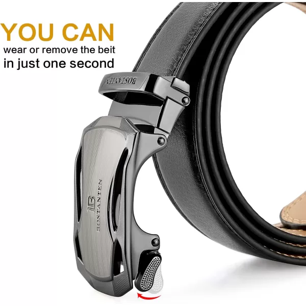 BOSTANTEN Mens Belt Leather Ratchet Belt For Men Dress and Casual with Adjustable Buckle, Trim to Fit