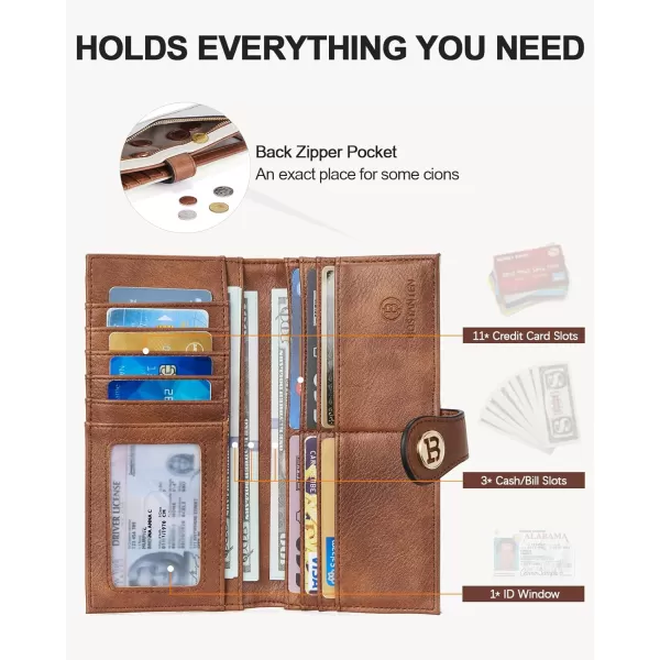 BOSTANTEN Slim Wallet Women Leather RFID Blocking Credit Card Holder Bifold Thin Wallet with Zipper Pocket Pink