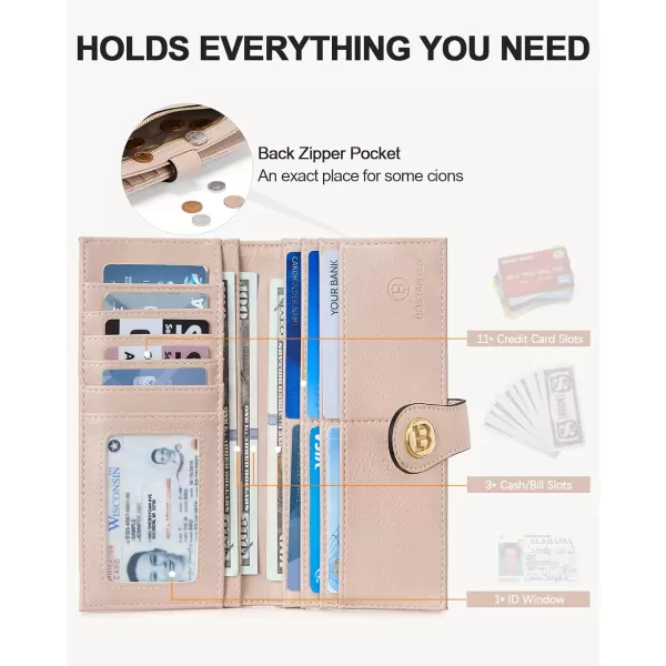 BOSTANTEN Slim Wallet Women Leather RFID Blocking Credit Card Holder Bifold Thin Wallet with Zipper Pocket Pink