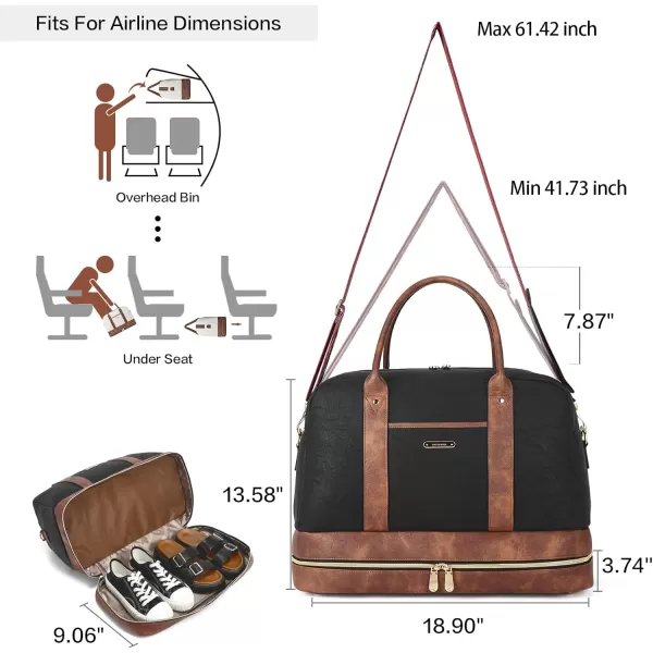 BOSTANTEN Weekender Bags for Women Leather Travel Duffel Overnight Bag Large Duffle with Shoe Compartment &amp;Trolley Sleeve