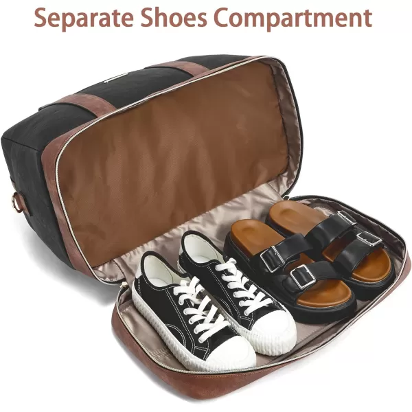 BOSTANTEN Weekender Bags for Women Leather Travel Duffel Overnight Bag Large Duffle with Shoe Compartment &amp;Trolley Sleeve