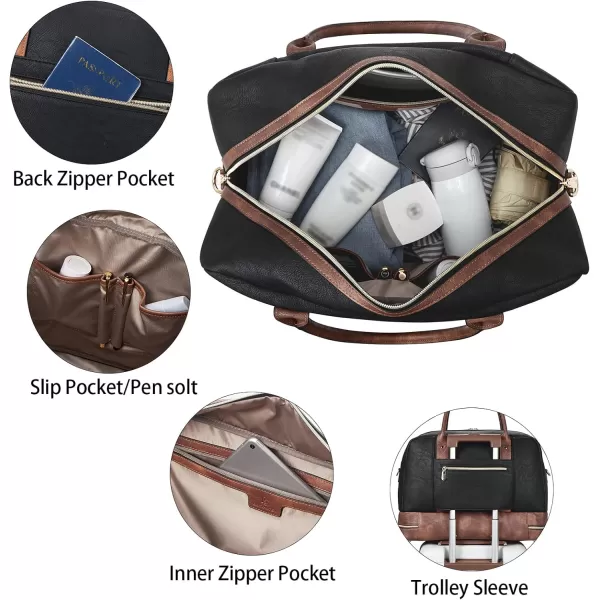 BOSTANTEN Weekender Bags for Women Leather Travel Duffel Overnight Bag Large Duffle with Shoe Compartment &amp;Trolley Sleeve