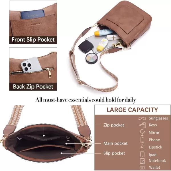 imageBOSTANTEN Crossbody Bags for Women Trendy Vegan Leather Hobo Handbags Fashion Shoulder Purse with Adjustable Guitar StrapA01retro Brown