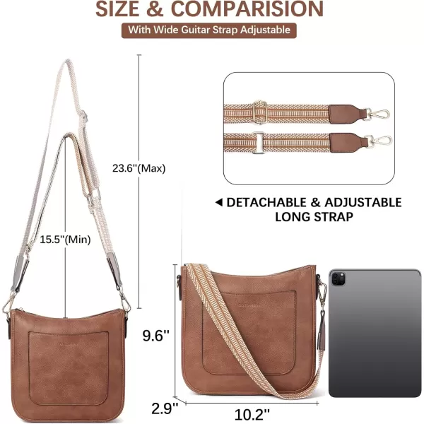 imageBOSTANTEN Crossbody Bags for Women Trendy Vegan Leather Hobo Handbags Fashion Shoulder Purse with Adjustable Guitar StrapA01retro Brown