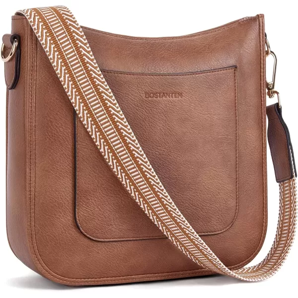 imageBOSTANTEN Crossbody Bags for Women Trendy Vegan Leather Hobo Handbags Fashion Shoulder Purse with Adjustable Guitar StrapA01retro Brown