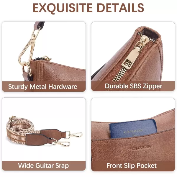 imageBOSTANTEN Crossbody Bags for Women Trendy Vegan Leather Hobo Handbags Fashion Shoulder Purse with Adjustable Guitar StrapA01retro Brown