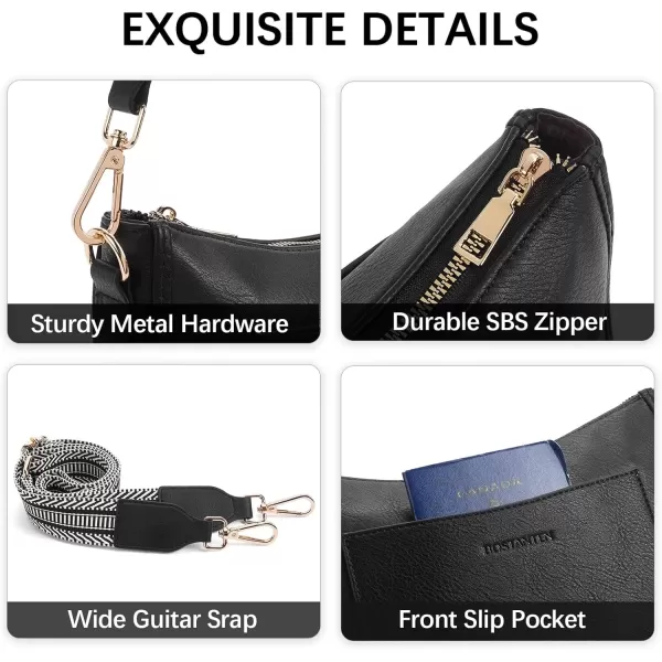 imageBOSTANTEN Crossbody Bags for Women Trendy Vegan Leather Hobo Handbags Fashion Shoulder Purse with Adjustable Guitar StrapA02black