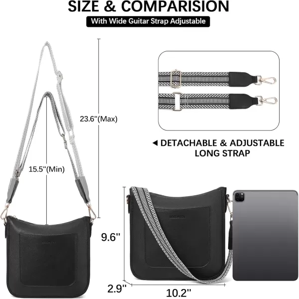 imageBOSTANTEN Crossbody Bags for Women Trendy Vegan Leather Hobo Handbags Fashion Shoulder Purse with Adjustable Guitar StrapA02black