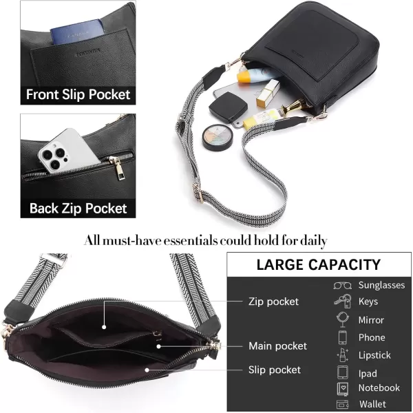 imageBOSTANTEN Crossbody Bags for Women Trendy Vegan Leather Hobo Handbags Fashion Shoulder Purse with Adjustable Guitar StrapA02black