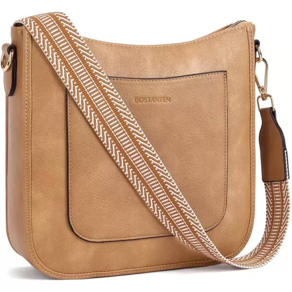 imageBOSTANTEN Crossbody Bags for Women Trendy Vegan Leather Hobo Handbags Fashion Shoulder Purse with Adjustable Guitar StrapA03tan