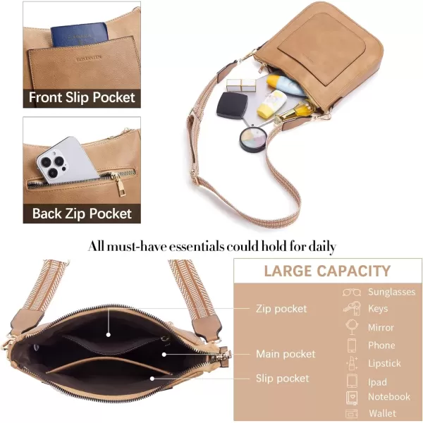 imageBOSTANTEN Crossbody Bags for Women Trendy Vegan Leather Hobo Handbags Fashion Shoulder Purse with Adjustable Guitar StrapA03tan