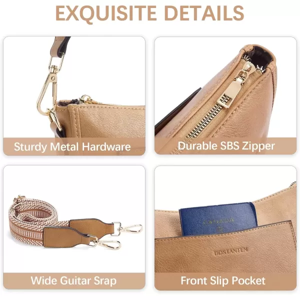 imageBOSTANTEN Crossbody Bags for Women Trendy Vegan Leather Hobo Handbags Fashion Shoulder Purse with Adjustable Guitar StrapA03tan