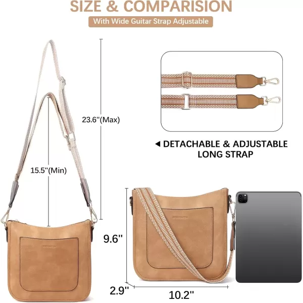 imageBOSTANTEN Crossbody Bags for Women Trendy Vegan Leather Hobo Handbags Fashion Shoulder Purse with Adjustable Guitar StrapA03tan