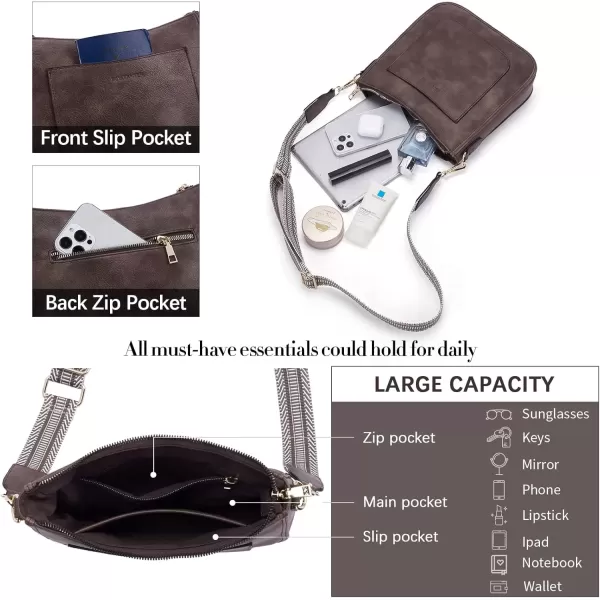 imageBOSTANTEN Crossbody Bags for Women Trendy Vegan Leather Hobo Handbags Fashion Shoulder Purse with Adjustable Guitar StrapA04retro Coffee