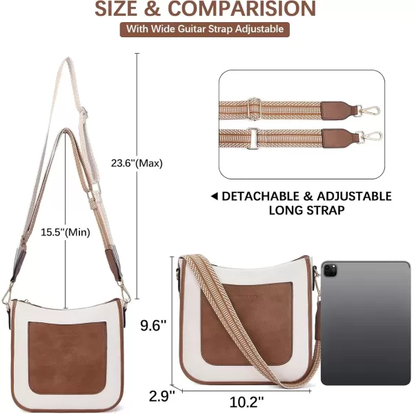 imageBOSTANTEN Crossbody Bags for Women Trendy Vegan Leather Hobo Handbags Fashion Shoulder Purse with Adjustable Guitar StrapA05brown With Beige