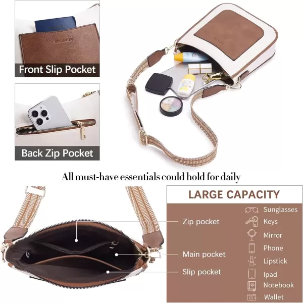 imageBOSTANTEN Crossbody Bags for Women Trendy Vegan Leather Hobo Handbags Fashion Shoulder Purse with Adjustable Guitar StrapA05brown With Beige