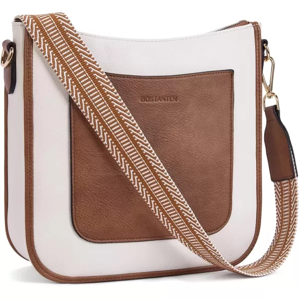 imageBOSTANTEN Crossbody Bags for Women Trendy Vegan Leather Hobo Handbags Fashion Shoulder Purse with Adjustable Guitar StrapA05brown With Beige