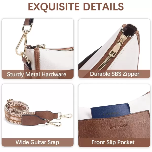 imageBOSTANTEN Crossbody Bags for Women Trendy Vegan Leather Hobo Handbags Fashion Shoulder Purse with Adjustable Guitar StrapA05brown With Beige