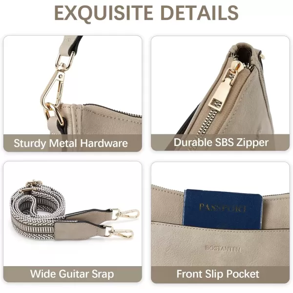 imageBOSTANTEN Crossbody Bags for Women Trendy Vegan Leather Hobo Handbags Fashion Shoulder Purse with Adjustable Guitar StrapA06grey