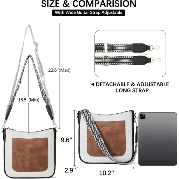 imageBOSTANTEN Crossbody Bags for Women Trendy Vegan Leather Hobo Handbags Fashion Shoulder Purse with Adjustable Guitar StrapA08black With Brown With White