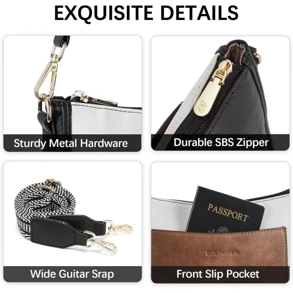 imageBOSTANTEN Crossbody Bags for Women Trendy Vegan Leather Hobo Handbags Fashion Shoulder Purse with Adjustable Guitar StrapA08black With Brown With White