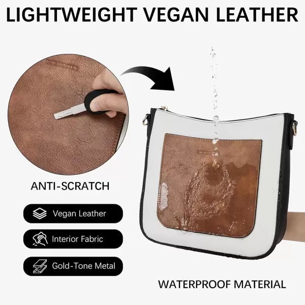 imageBOSTANTEN Crossbody Bags for Women Trendy Vegan Leather Hobo Handbags Fashion Shoulder Purse with Adjustable Guitar StrapA08black With Brown With White