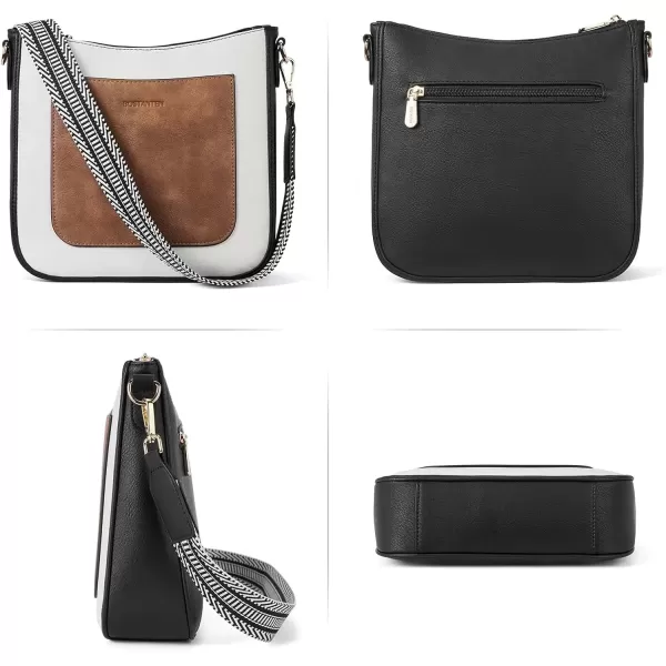 imageBOSTANTEN Crossbody Bags for Women Trendy Vegan Leather Hobo Handbags Fashion Shoulder Purse with Adjustable Guitar StrapA08black With Brown With White