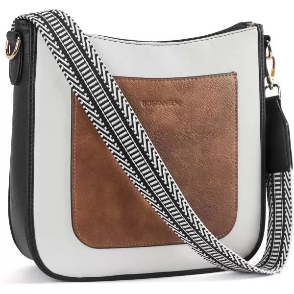 imageBOSTANTEN Crossbody Bags for Women Trendy Vegan Leather Hobo Handbags Fashion Shoulder Purse with Adjustable Guitar StrapA08black With Brown With White