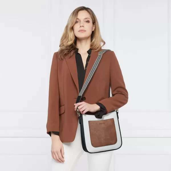 imageBOSTANTEN Crossbody Bags for Women Trendy Vegan Leather Hobo Handbags Fashion Shoulder Purse with Adjustable Guitar StrapA08black With Brown With White