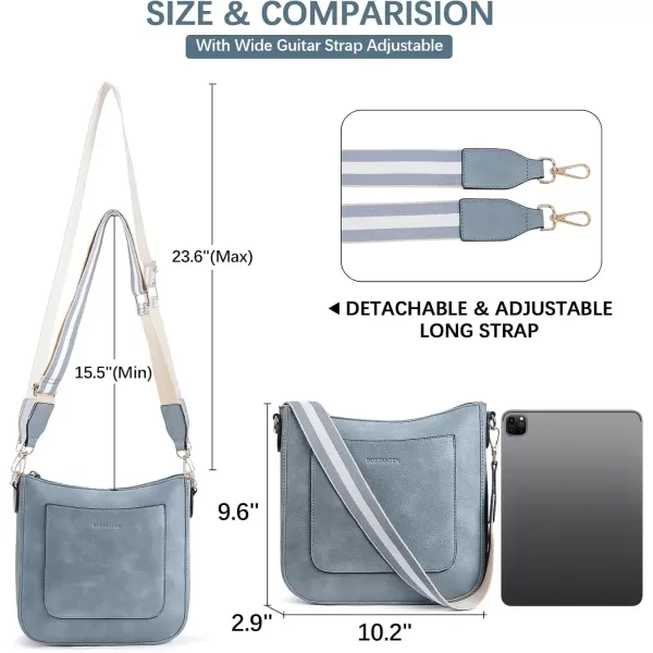 imageBOSTANTEN Crossbody Bags for Women Trendy Vegan Leather Hobo Handbags Fashion Shoulder Purse with Adjustable Guitar StrapA10denim Blue