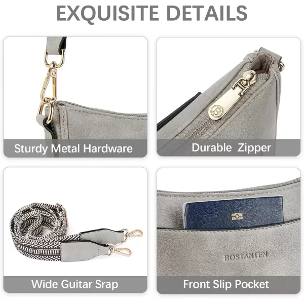imageBOSTANTEN Crossbody Bags for Women Trendy Vegan Leather Hobo Handbags Fashion Shoulder Purse with Adjustable Guitar StrapA11sky Grey