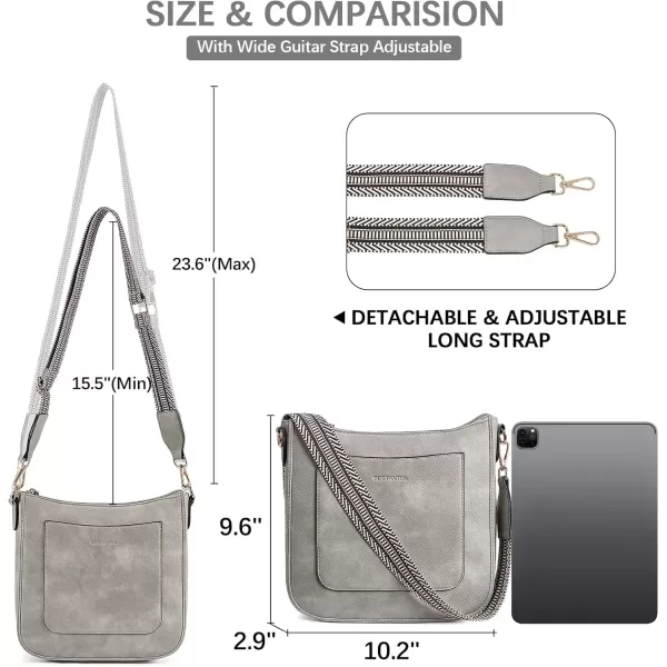 imageBOSTANTEN Crossbody Bags for Women Trendy Vegan Leather Hobo Handbags Fashion Shoulder Purse with Adjustable Guitar StrapA11sky Grey