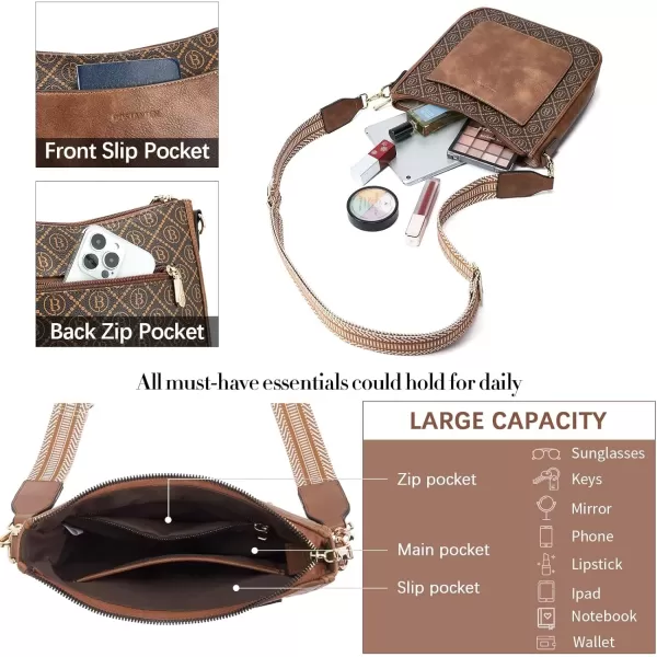 imageBOSTANTEN Crossbody Bags for Women Trendy Vegan Leather Hobo Handbags Fashion Shoulder Purse with Adjustable Guitar StrapA12deep Brown