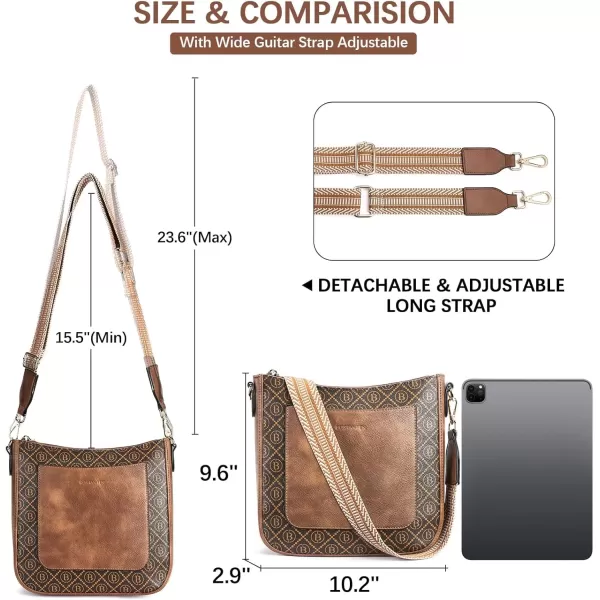 imageBOSTANTEN Crossbody Bags for Women Trendy Vegan Leather Hobo Handbags Fashion Shoulder Purse with Adjustable Guitar StrapA12deep Brown