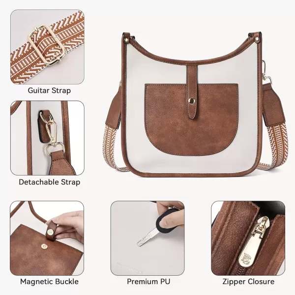 imageBOSTANTEN Crossbody Bags for Women Trendy Vegan Leather Hobo Handbags Fashion Shoulder Purse with Adjustable Guitar StrapB01beige With Brown