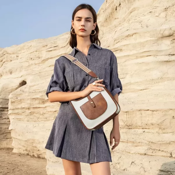 imageBOSTANTEN Crossbody Bags for Women Trendy Vegan Leather Hobo Handbags Fashion Shoulder Purse with Adjustable Guitar StrapB01beige With Brown