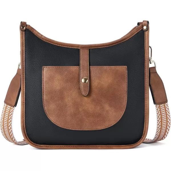 imageBOSTANTEN Crossbody Bags for Women Trendy Vegan Leather Hobo Handbags Fashion Shoulder Purse with Adjustable Guitar StrapB02black With Brown