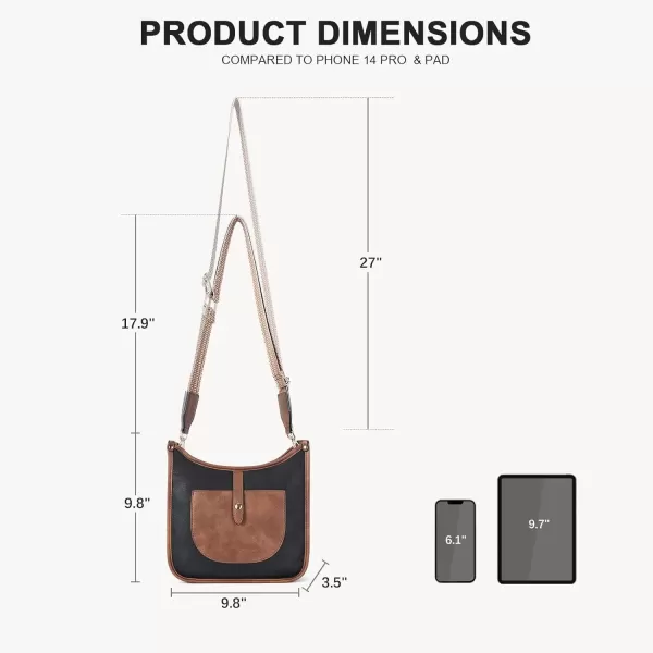 imageBOSTANTEN Crossbody Bags for Women Trendy Vegan Leather Hobo Handbags Fashion Shoulder Purse with Adjustable Guitar StrapB02black With Brown