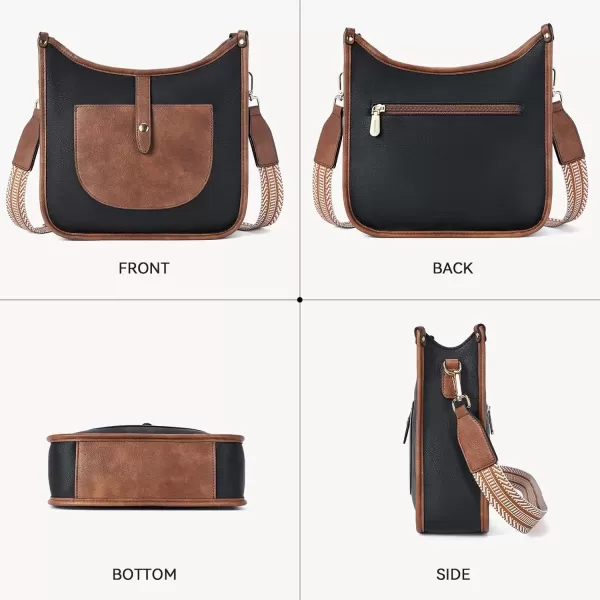 imageBOSTANTEN Crossbody Bags for Women Trendy Vegan Leather Hobo Handbags Fashion Shoulder Purse with Adjustable Guitar StrapB02black With Brown