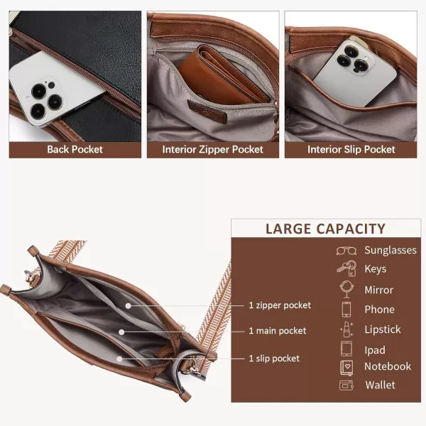 imageBOSTANTEN Crossbody Bags for Women Trendy Vegan Leather Hobo Handbags Fashion Shoulder Purse with Adjustable Guitar StrapB03beige With Black With Brown