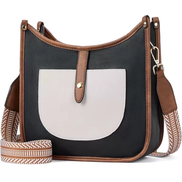 imageBOSTANTEN Crossbody Bags for Women Trendy Vegan Leather Hobo Handbags Fashion Shoulder Purse with Adjustable Guitar StrapB03beige With Black With Brown